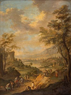 Paesaggio con viandanti in sosta