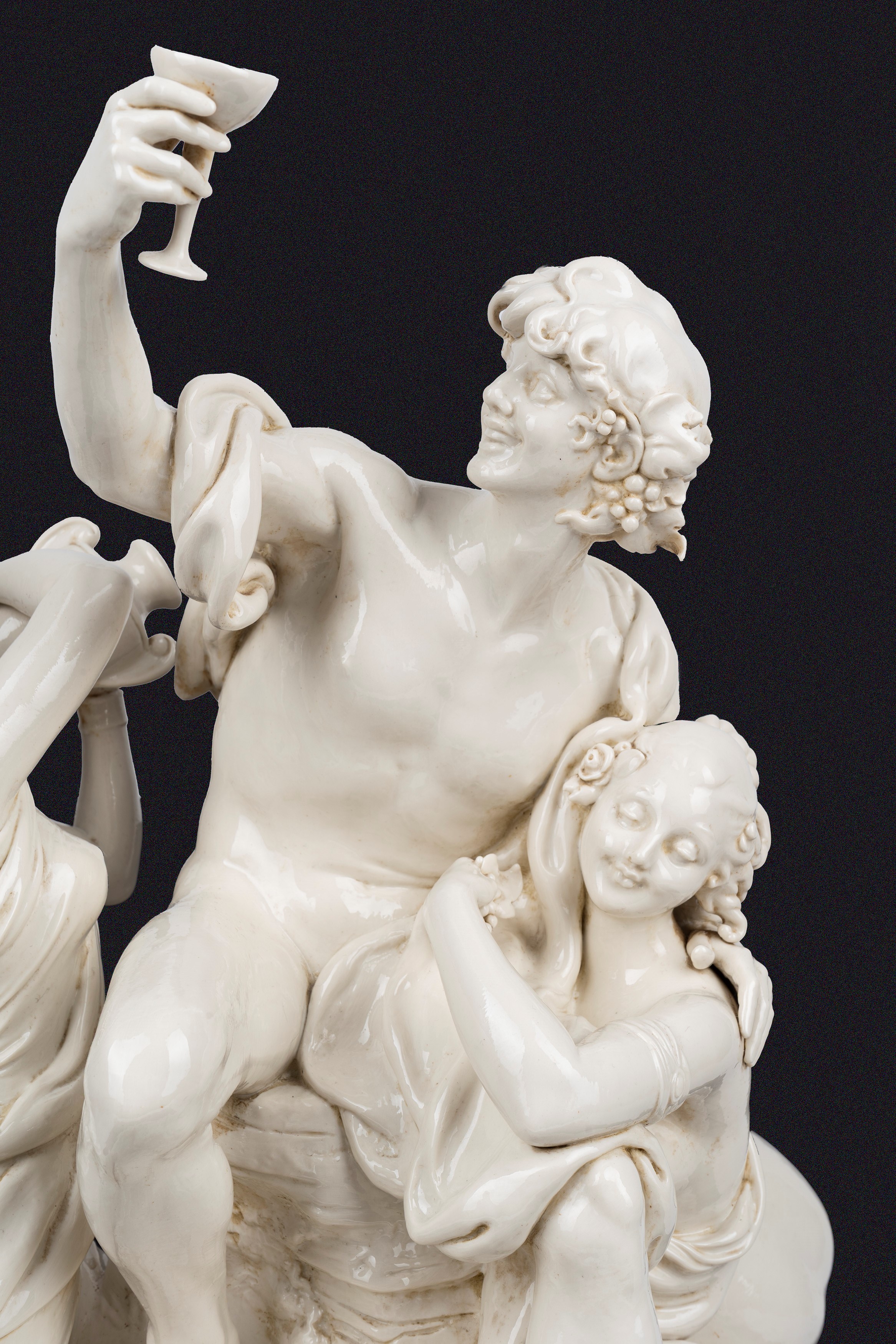 Giuseppe Cappè - Grande Gruppo Scultoreo in Maiolica Bianca di Capodimonte, Raffigurante Baccanal...