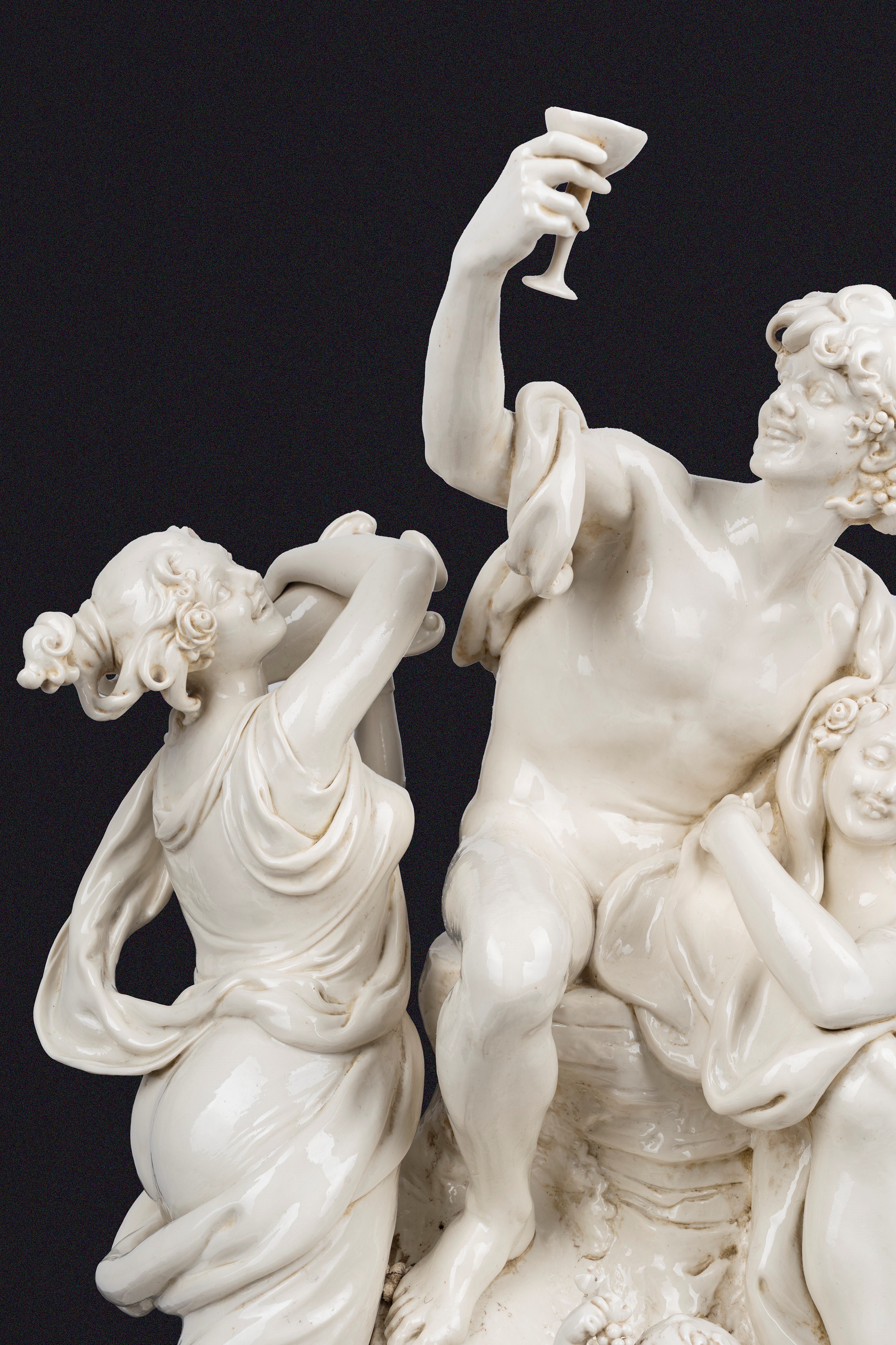 Giuseppe Cappè - Grande Gruppo Scultoreo in Maiolica Bianca di Capodimonte, Raffigurante Baccanal...