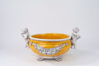 Grande Fioriera in Maiolica Bianca e Gialla, Secolo XX