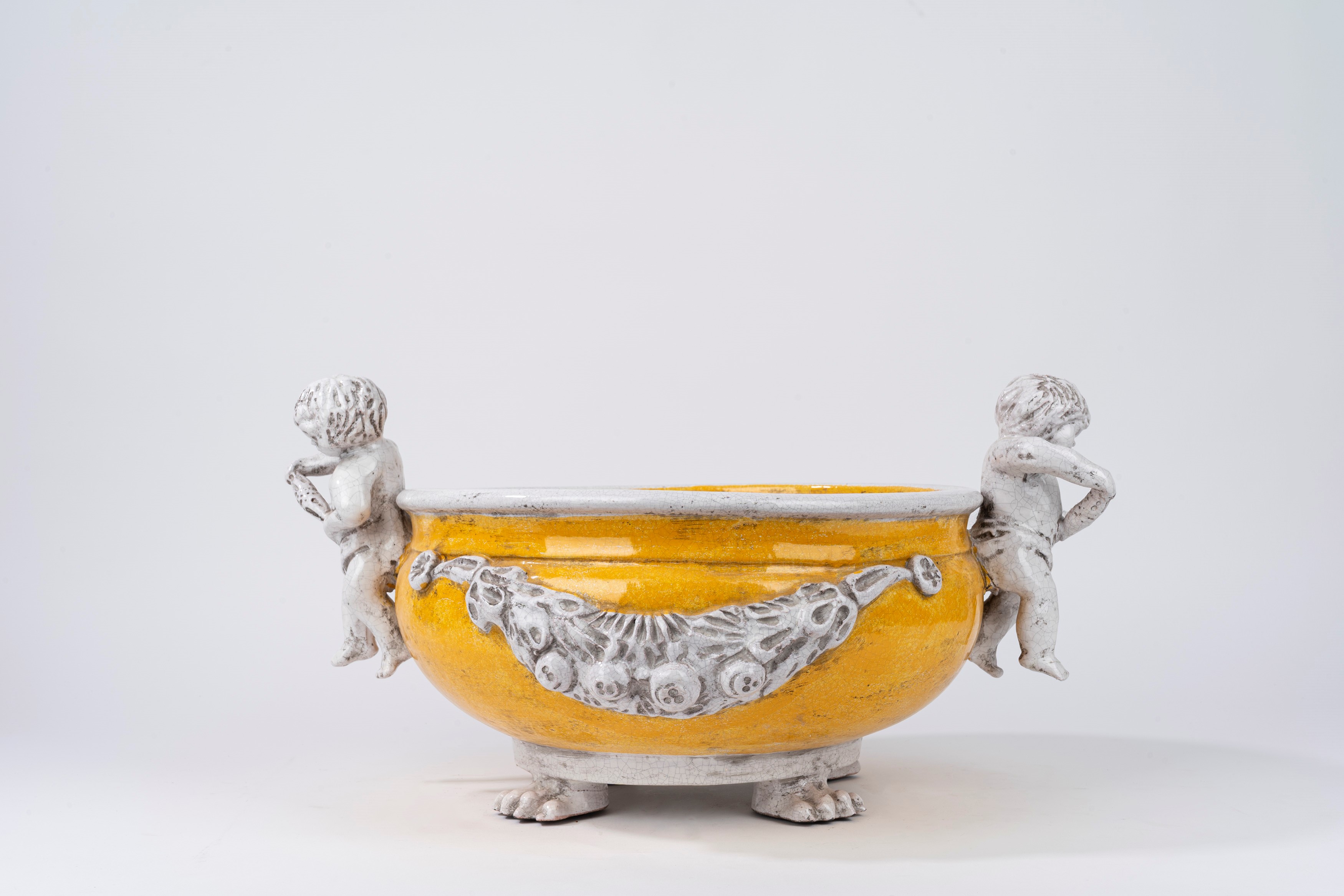 Grande Fioriera in Maiolica Bianca e Gialla, Secolo XX