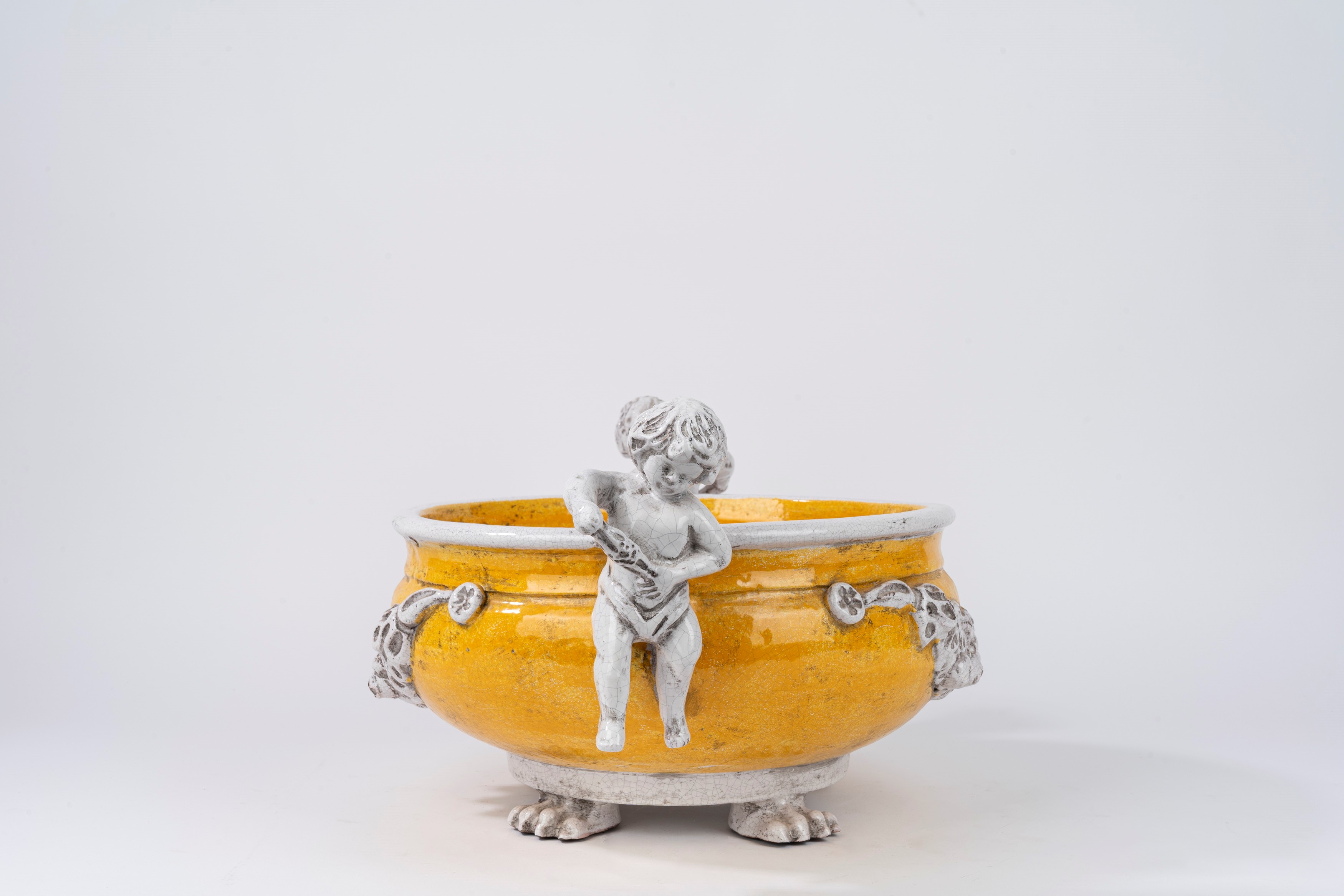 Grande Fioriera in Maiolica Bianca e Gialla, Secolo XX