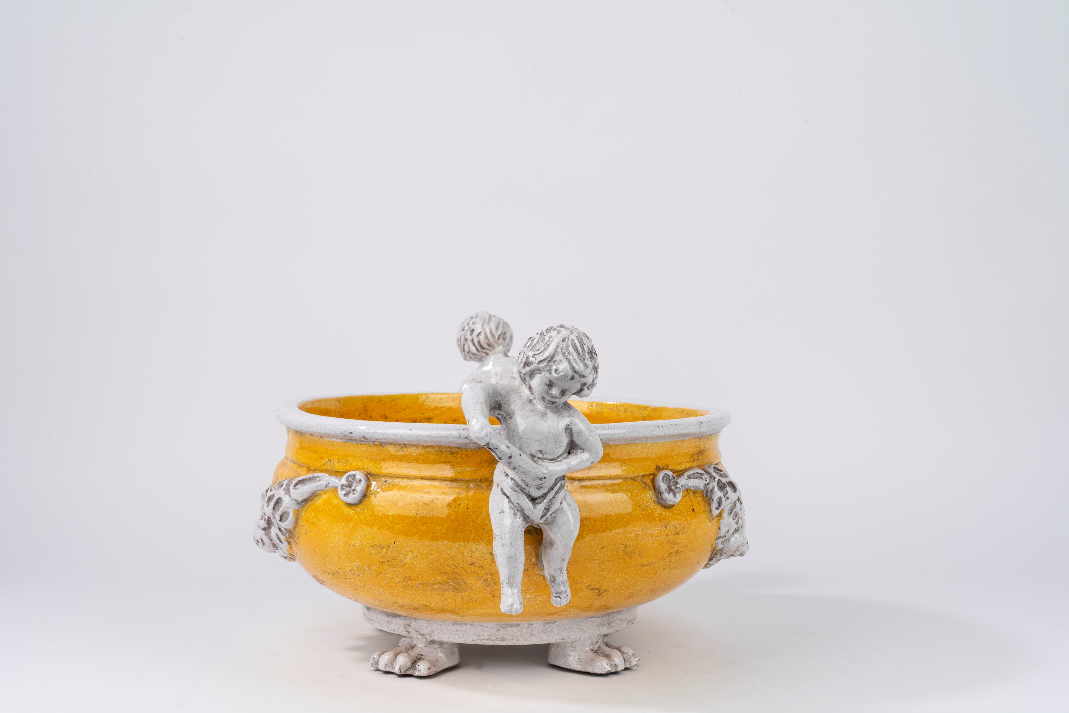 Grande Fioriera in Maiolica Bianca e Gialla, Secolo XX