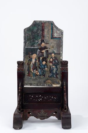 Table screen with painted stone panel, China, 19th century