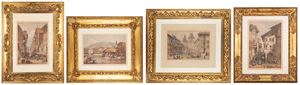 Lot consisting of four color lithographs with views of Swiss cities