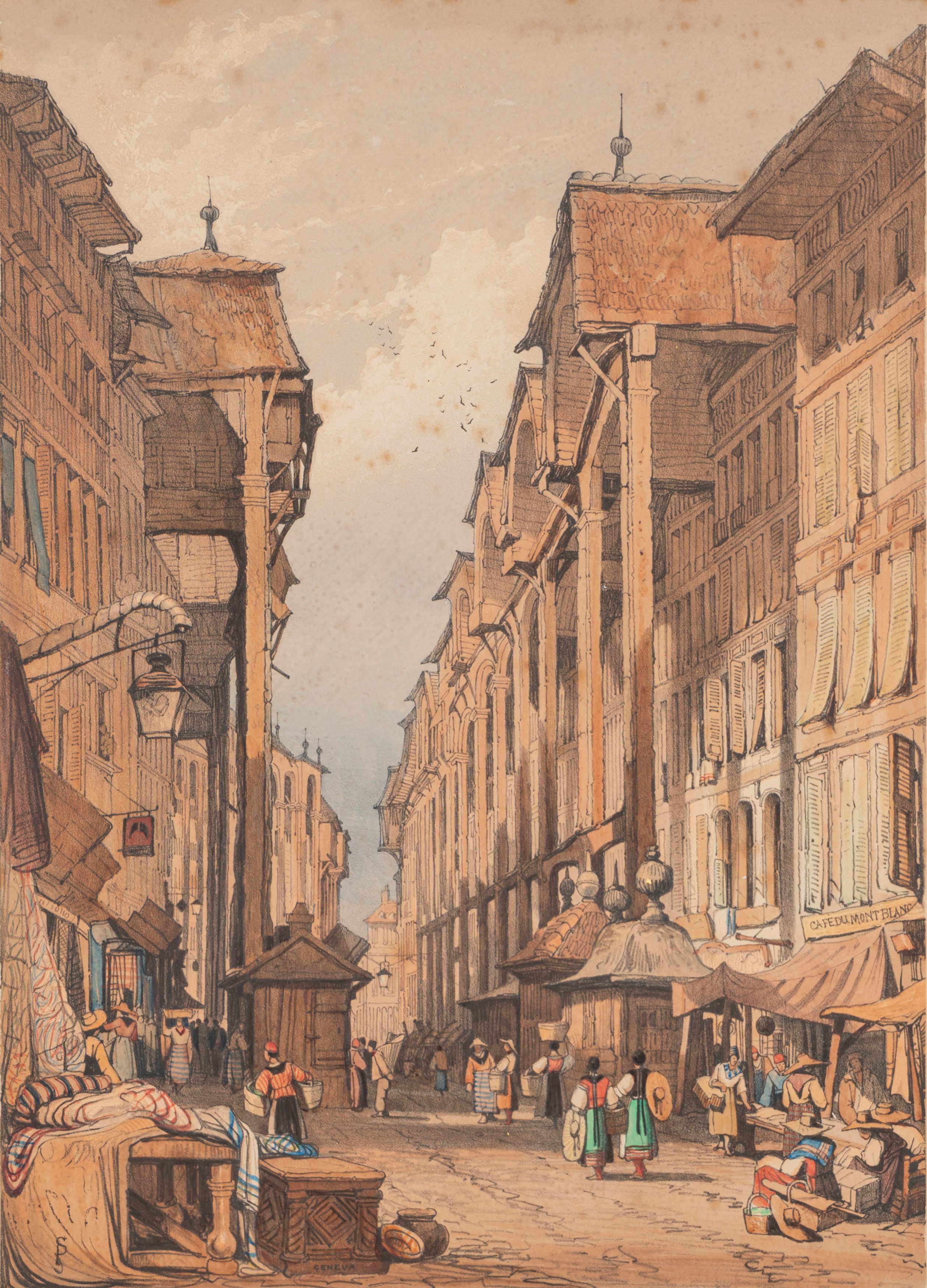 Samuel Prout - Lotto Composto da Quattro Litografie a Colori con Vedute di Città Svizzere
