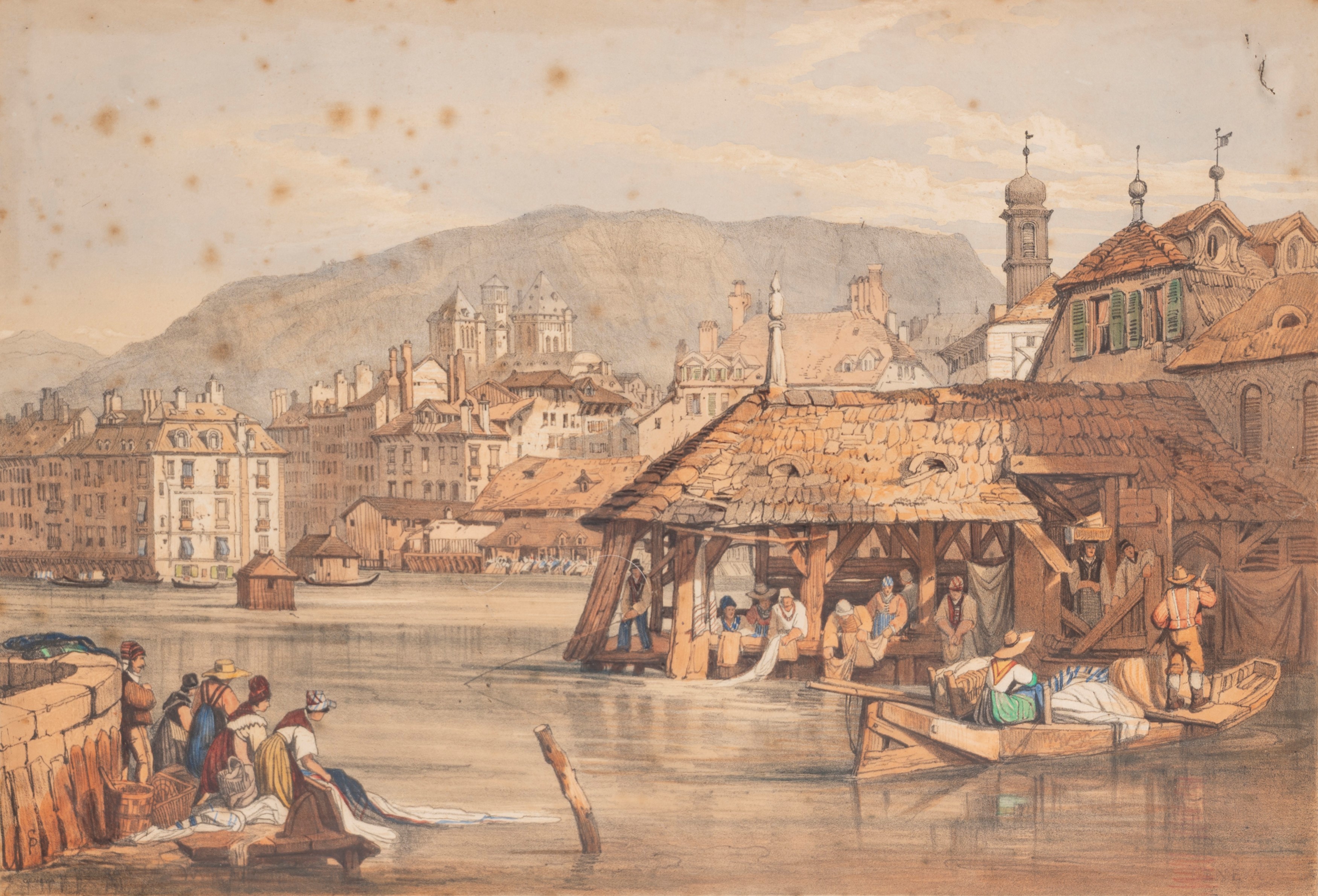 Samuel Prout - Lotto Composto da Quattro Litografie a Colori con Vedute di Città Svizzere