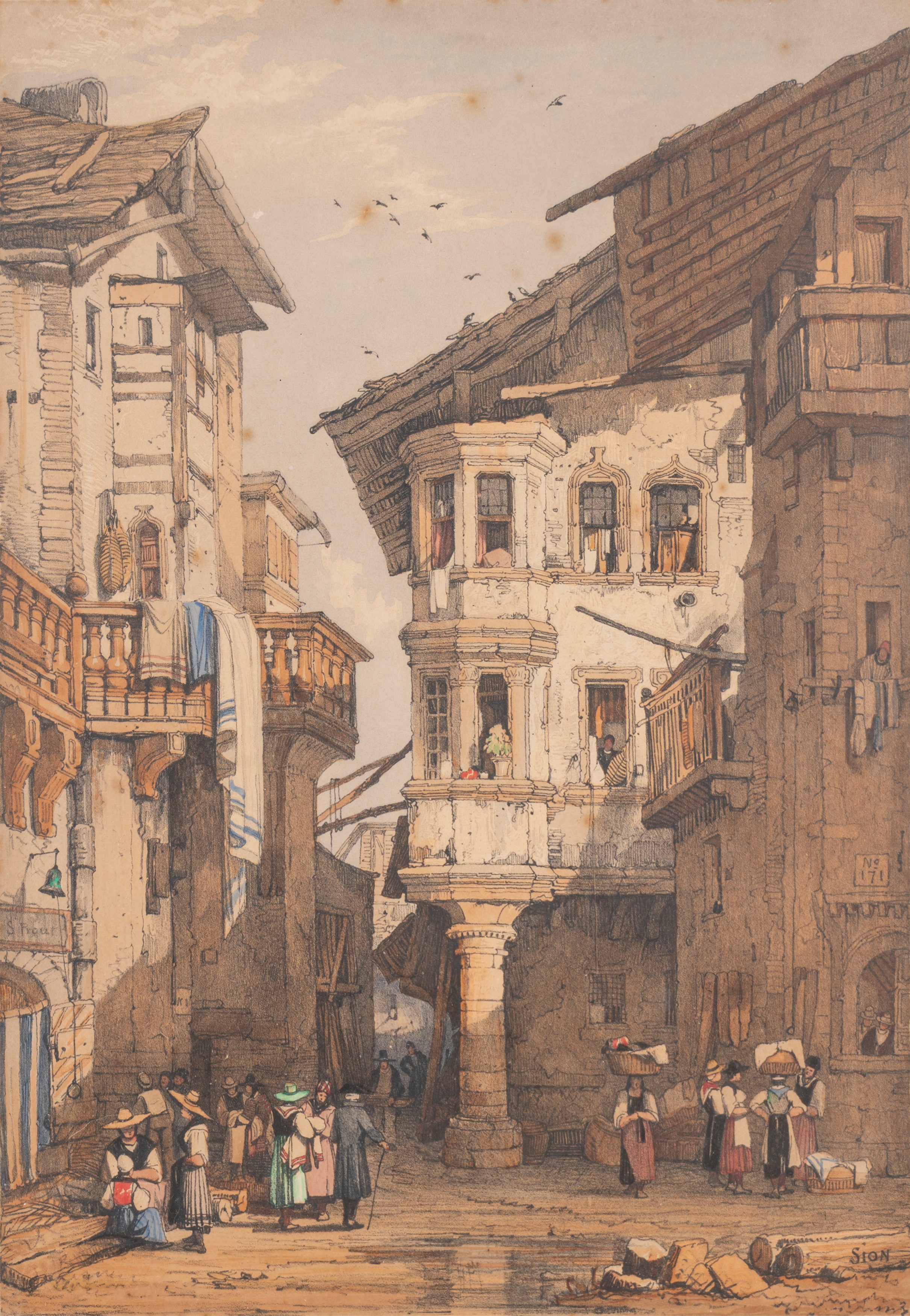 Samuel Prout - Lotto Composto da Quattro Litografie a Colori con Vedute di Città Svizzere