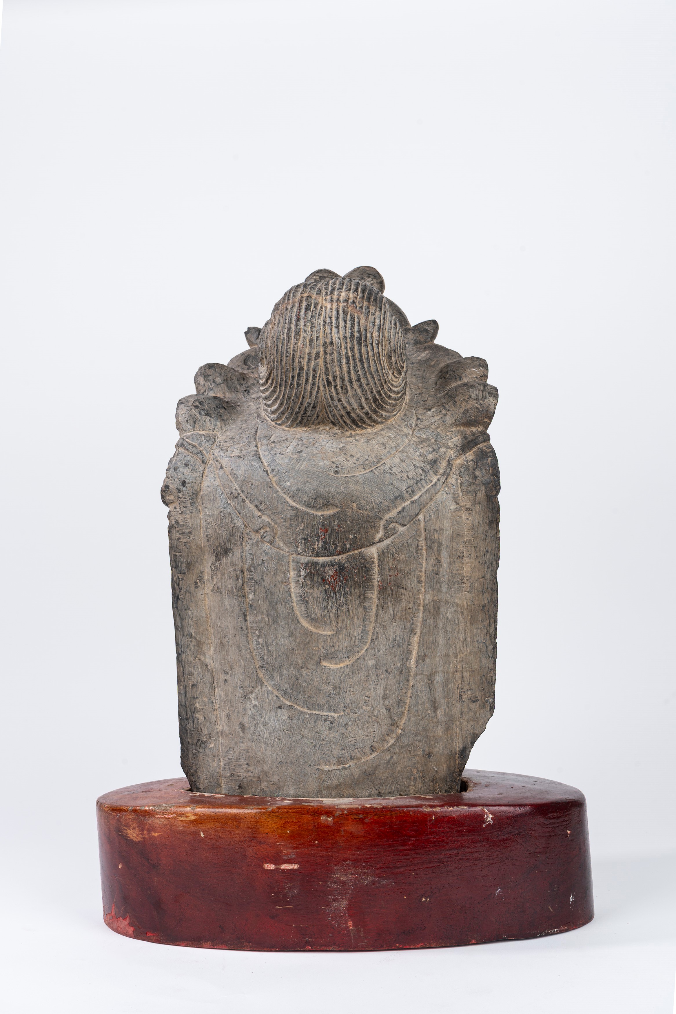 Grande testa di Buddha in pietra nera, stile arcaico, Cina, inizi XX secolo
