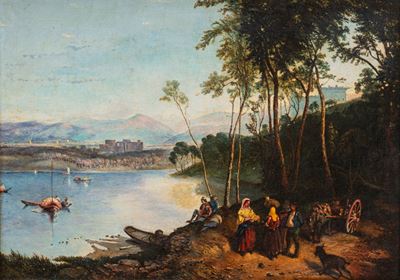 Paesaggio Lacustre con Figure di Popolani