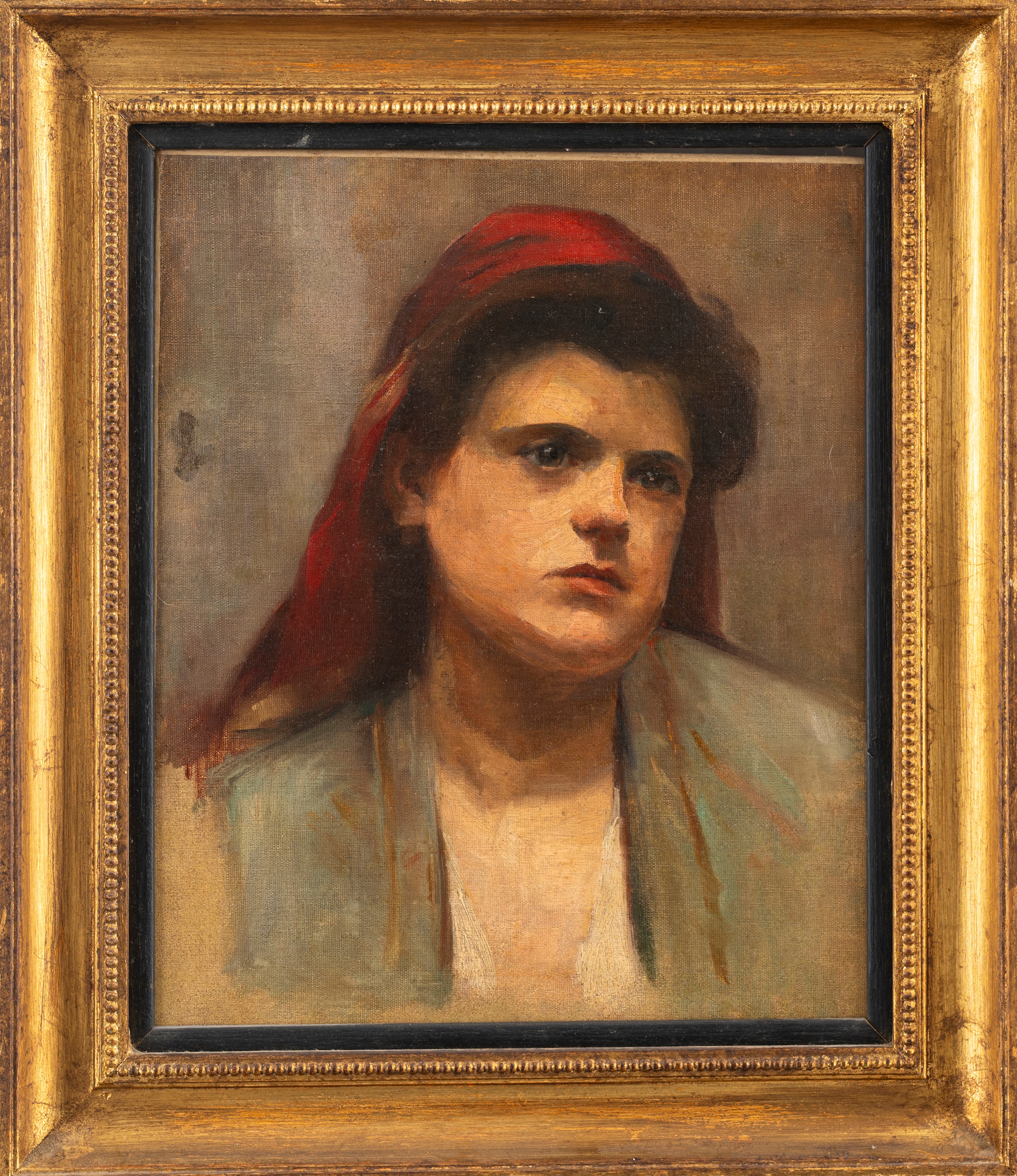 Scuola Europea, Secolo XIX - Ritratto di Donna Velata in Rosso