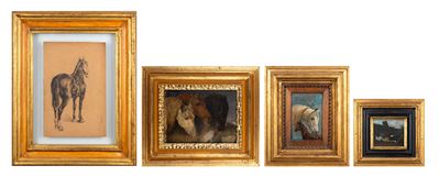 Lotto Composto da Tre Dipinti e un Disegno Raffiguranti Animali