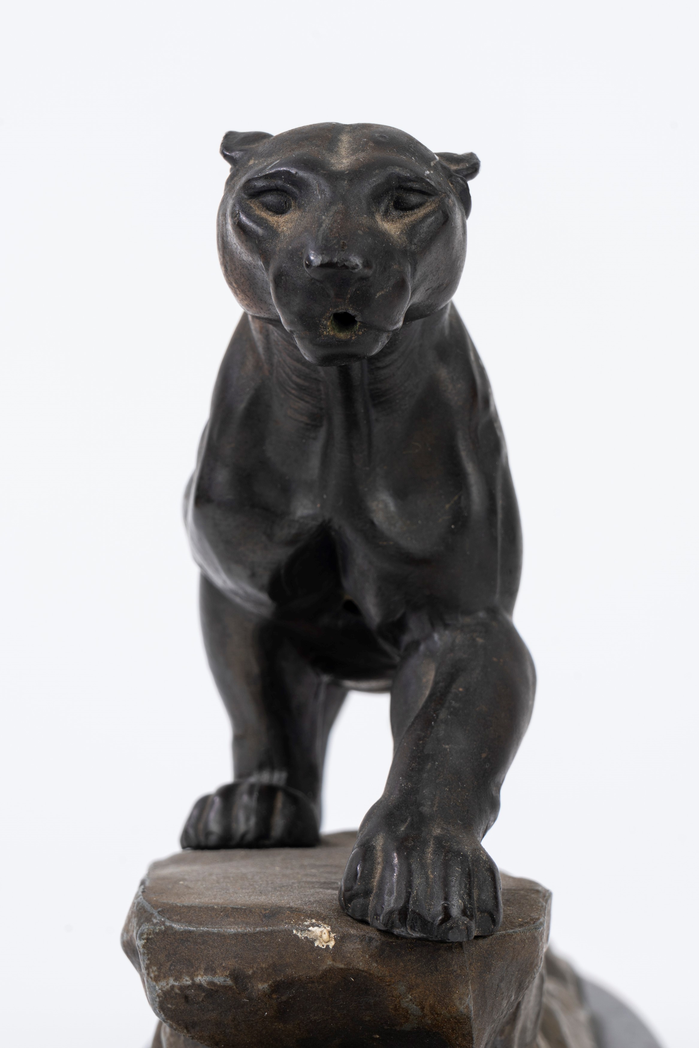 Scultura in Bronzo su Base in Marmo Nero Raffigurante Pantera, Anni '20 - '30 del XX Secolo