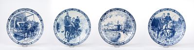 Quattro Piatti Maiolica Bianca e Blu, Manifattura di Delft, Secolo XX