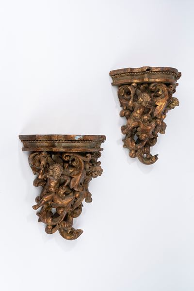 Coppia di Mensole in Legno Laccato e Dorato, Secolo XIX