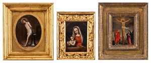 Lot composed of three oil paintings on copper