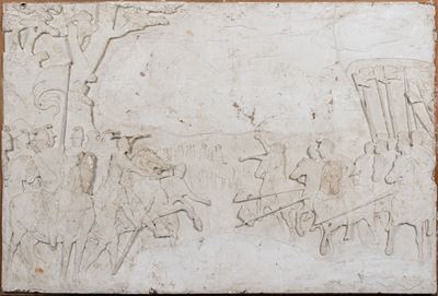 Grande Bassorilievo in Gesso Raffigurante un Pannello del Basamento del Monumento Equestre a Ranu...