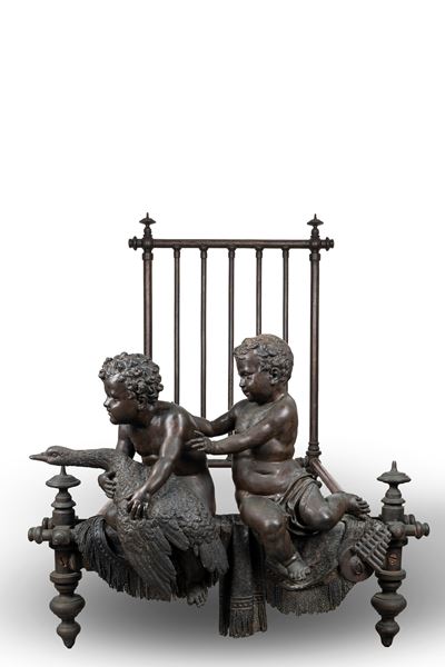 Letto in Bronzo con Due Puttini che Reggono un'oca, Inizi Secolo XX