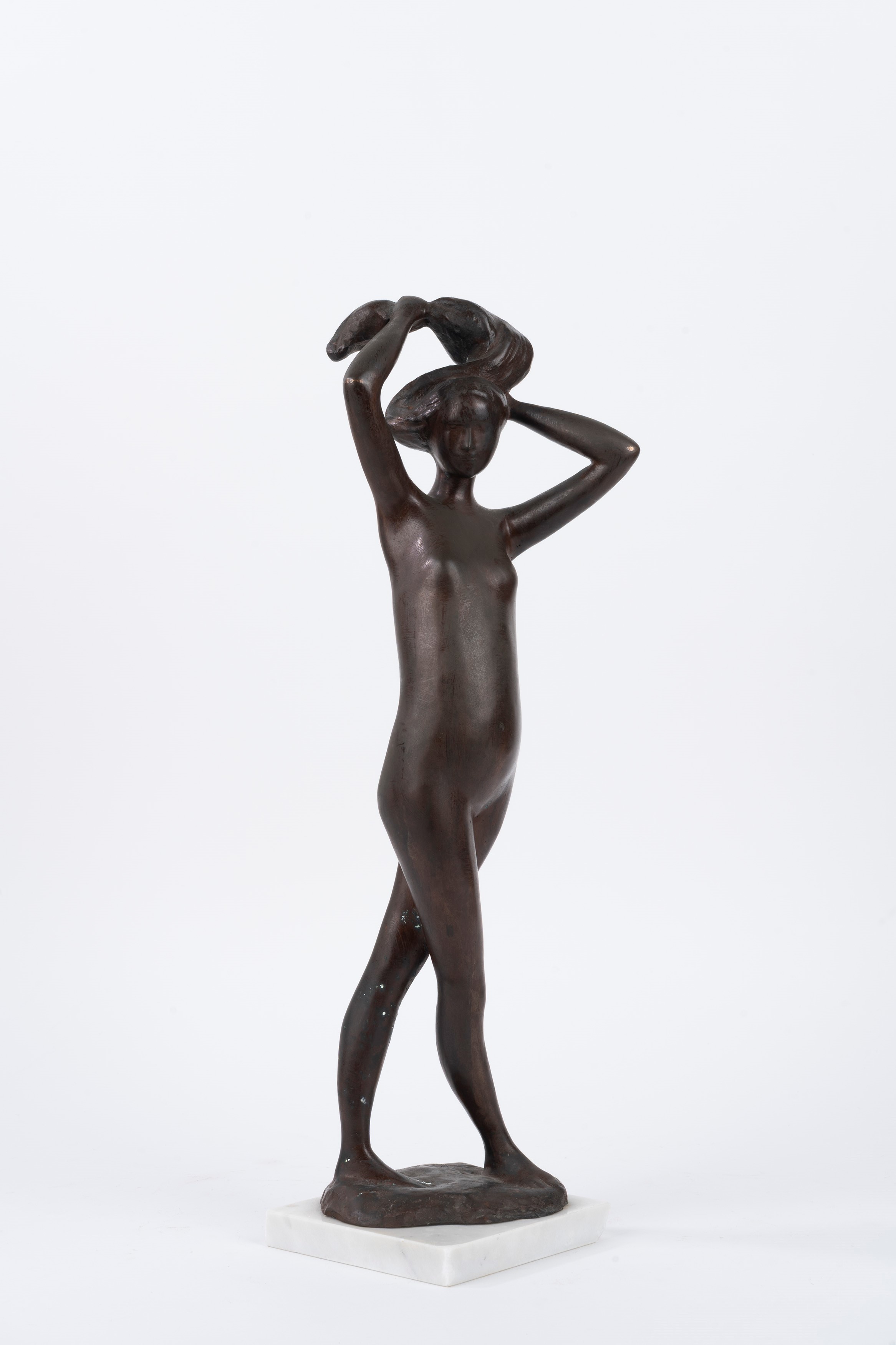 Scuola Italiana del XX Secolo - Scultura in Bronzo Raffigurante Donna che Si Raccoglie i Capelli