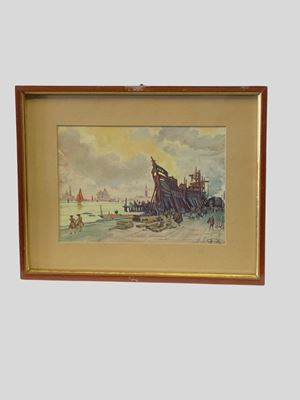 Il buccintoro in costruzione sul canale della Giudecca