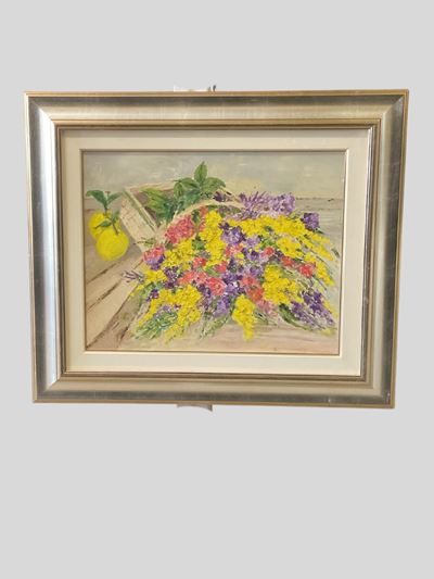 Cesto di fiori con limoni, olio su tela (1997)