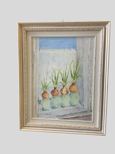 Vasetti al balcone, olio su tela (1990)