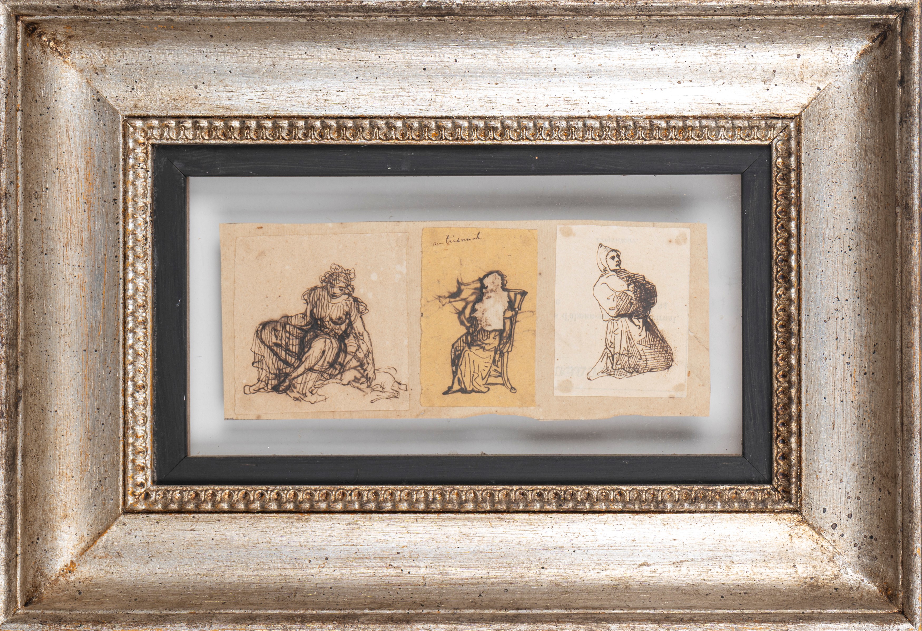 Scuola Europea, Secolo XIX - Tre Disegni a Inchiostro Bruno su Carta, Raffiguranti Studi di Figur...