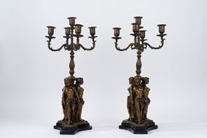 Pair of bronze candlesticks, 20th century