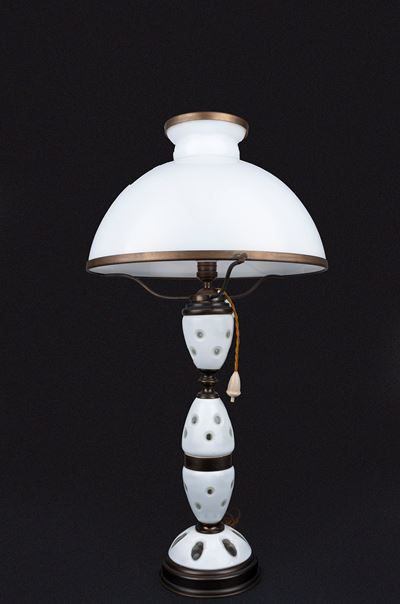 Lampada da Tavolo in Vetro Opalino Bianco e Inserti in Ottone, Secolo XX