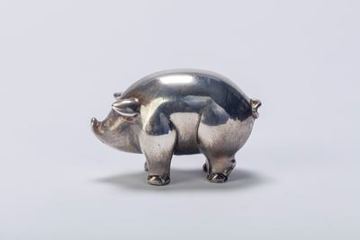 Soprammobile decorativo in argento a forma di maialino