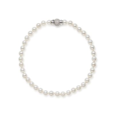 Collana di perle coltivate in oro bianco 18k con chiusura decorata in diamanti