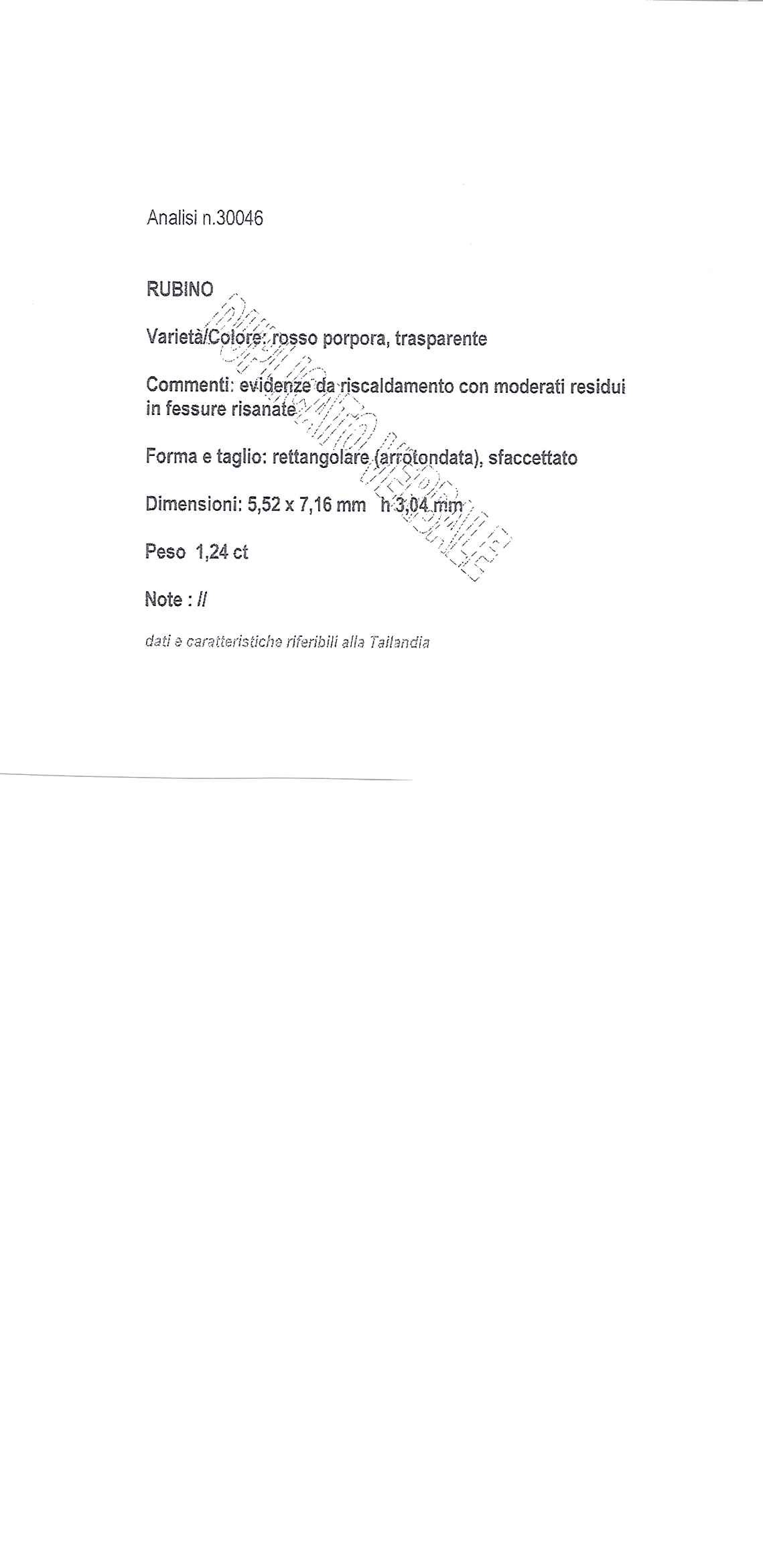 Rubino Tailandia in Cartina Ct 1,24