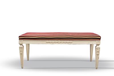 Panca in Legno Intagliato e Laccato Bianco, in Stile Luigi XVI