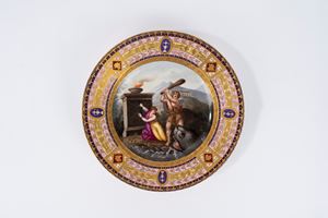 Polychrome porcelain plate with Hercules and Hesione, Vienna manufacture, 19th century