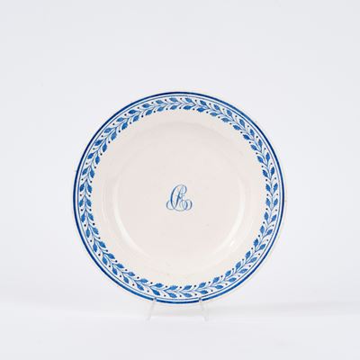 Piatto in Maiolica Bianca con Monogramma Blu, del Vecchio, Napoli Secolo XIX