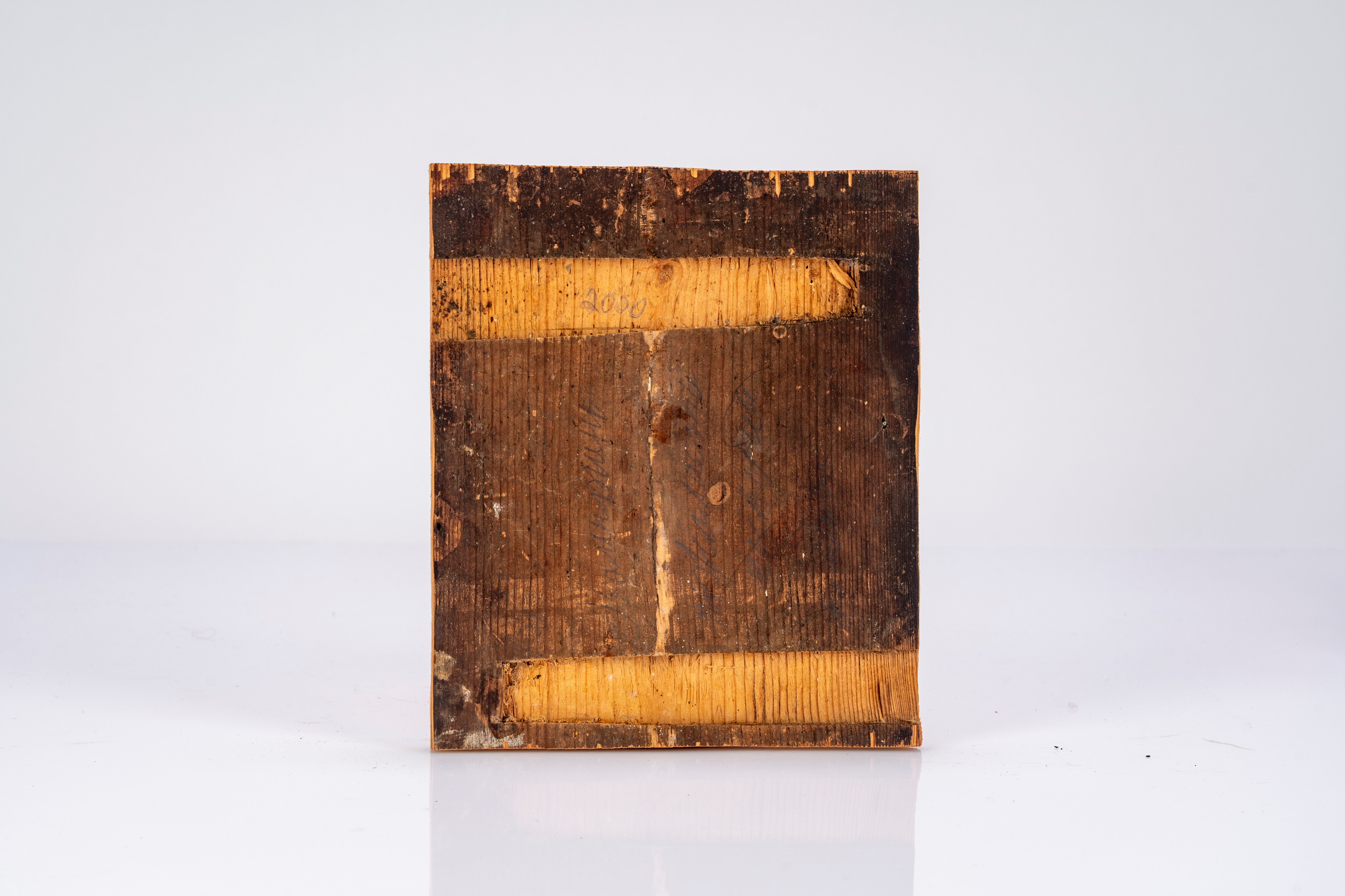 Icona a tempera su tavola raffigurante la Vergine del Segno, entro teca lignea con anta apribile ...