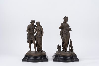 Due Gruppi Scultorei in Bronzo, Francia Fine Secolo XIX