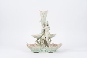 Biscuit vase in the shape of a water lily with a nymph on a double shell valve, Bohemia, early 20th century