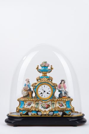 Polychrome porcelain table clock, France, Louis-Philippe, 19th century