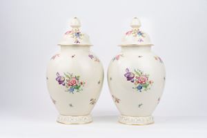 Pair of polychrome porcelain vases, Rosenthal manufacture, first half of the 20th century