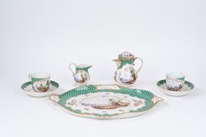 Part of a tea set in Meissen polychrome porcelain, 18th century