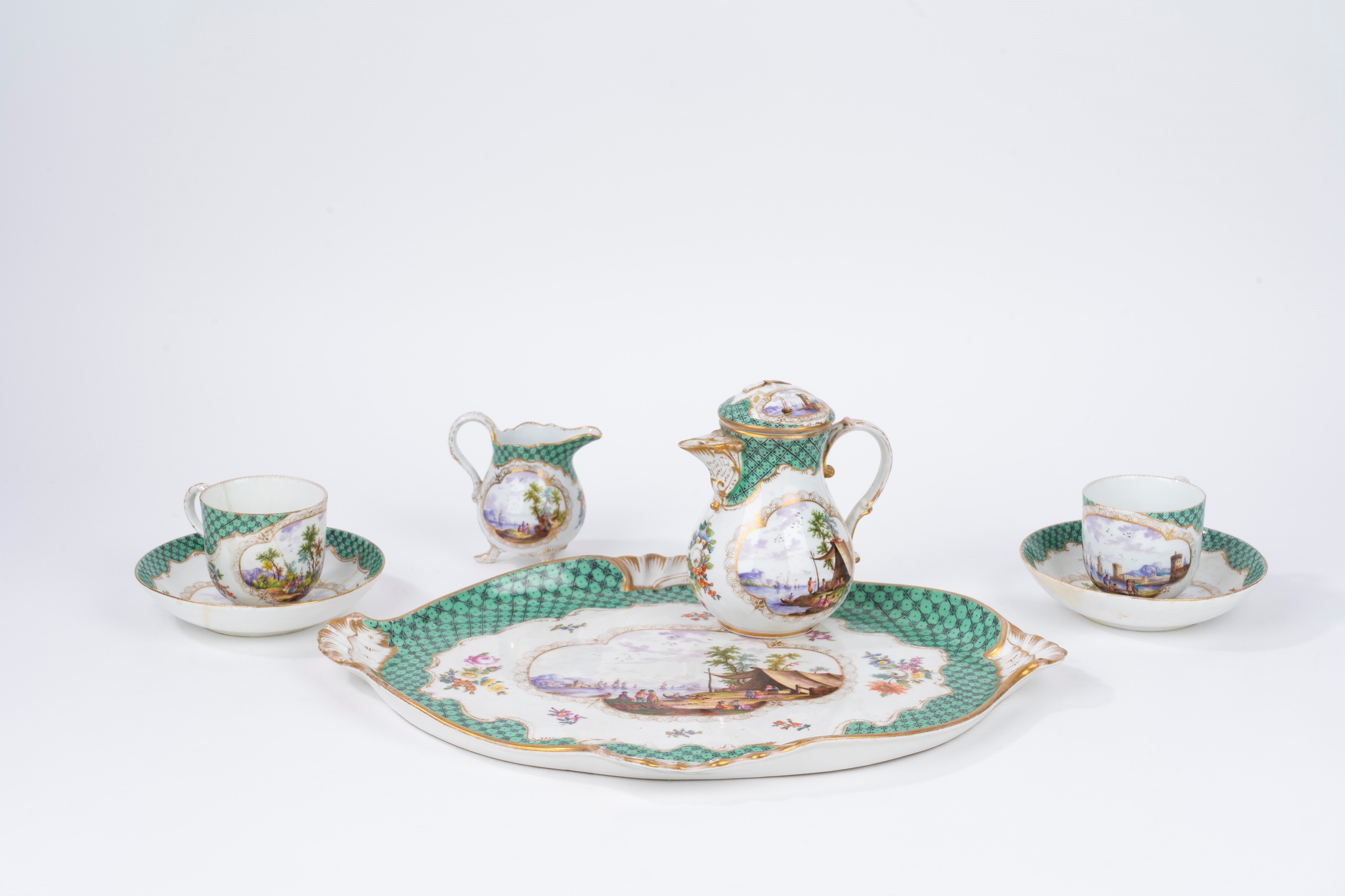 Parte di Servizio Tête-à-tête in Porcellana Policroma Meissen, Secolo XVIII