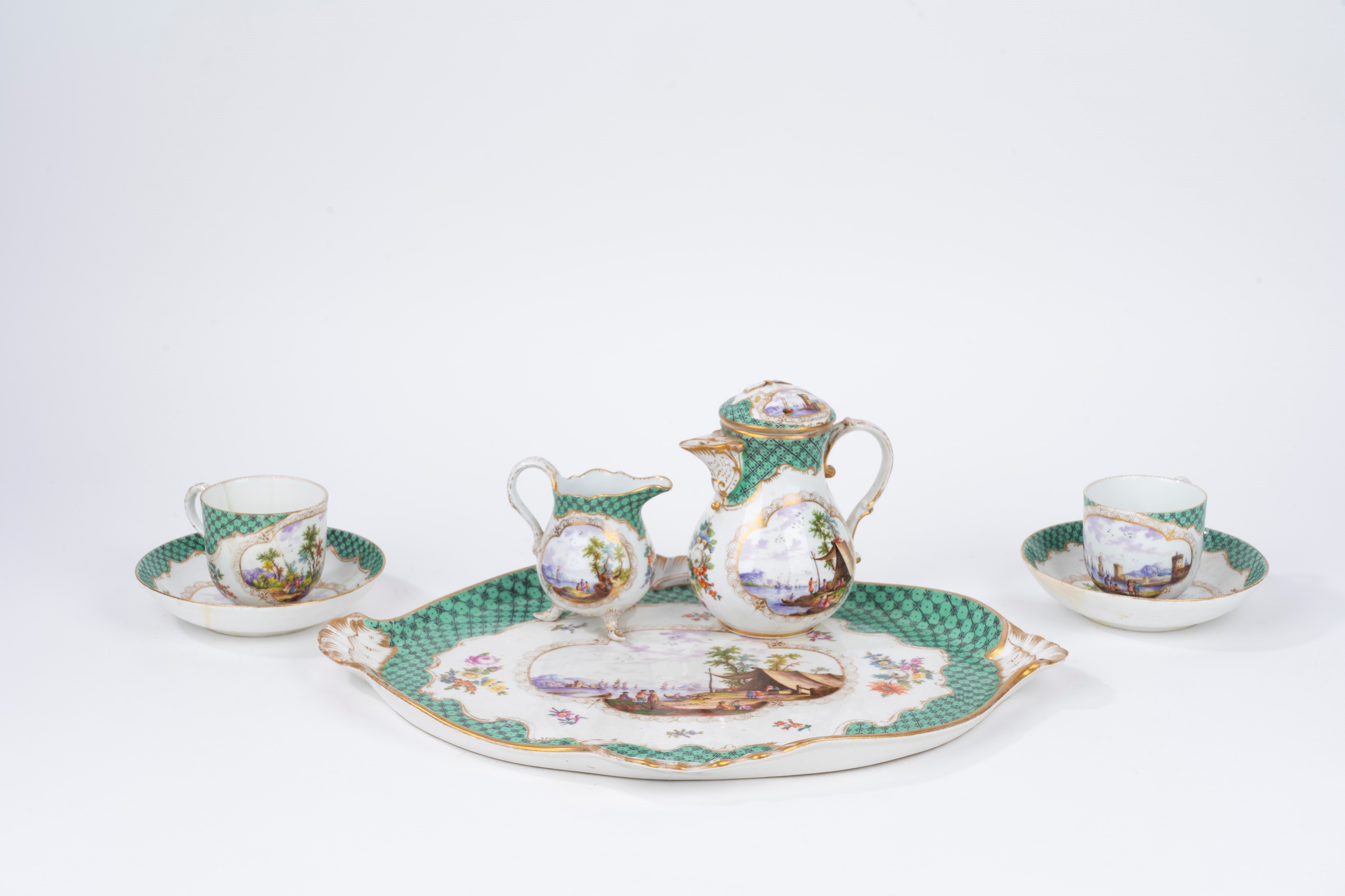 Parte di Servizio Tête-à-tête in Porcellana Policroma Meissen, Secolo XVIII