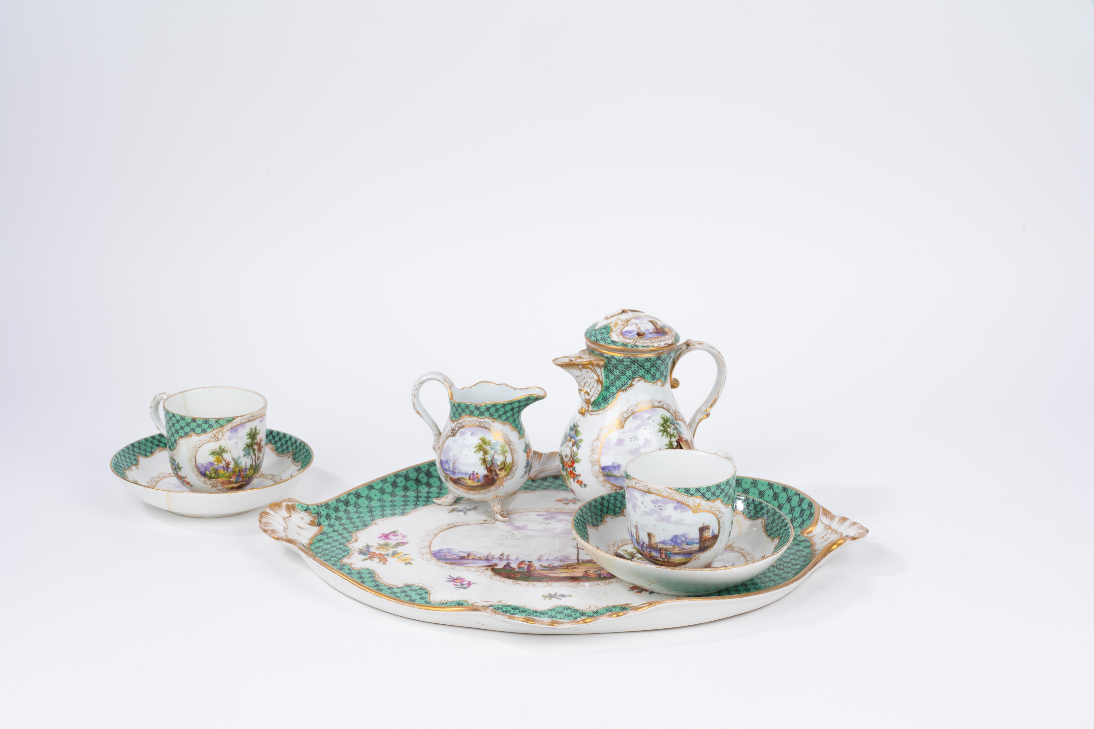Parte di Servizio Tête-à-tête in Porcellana Policroma Meissen, Secolo XVIII