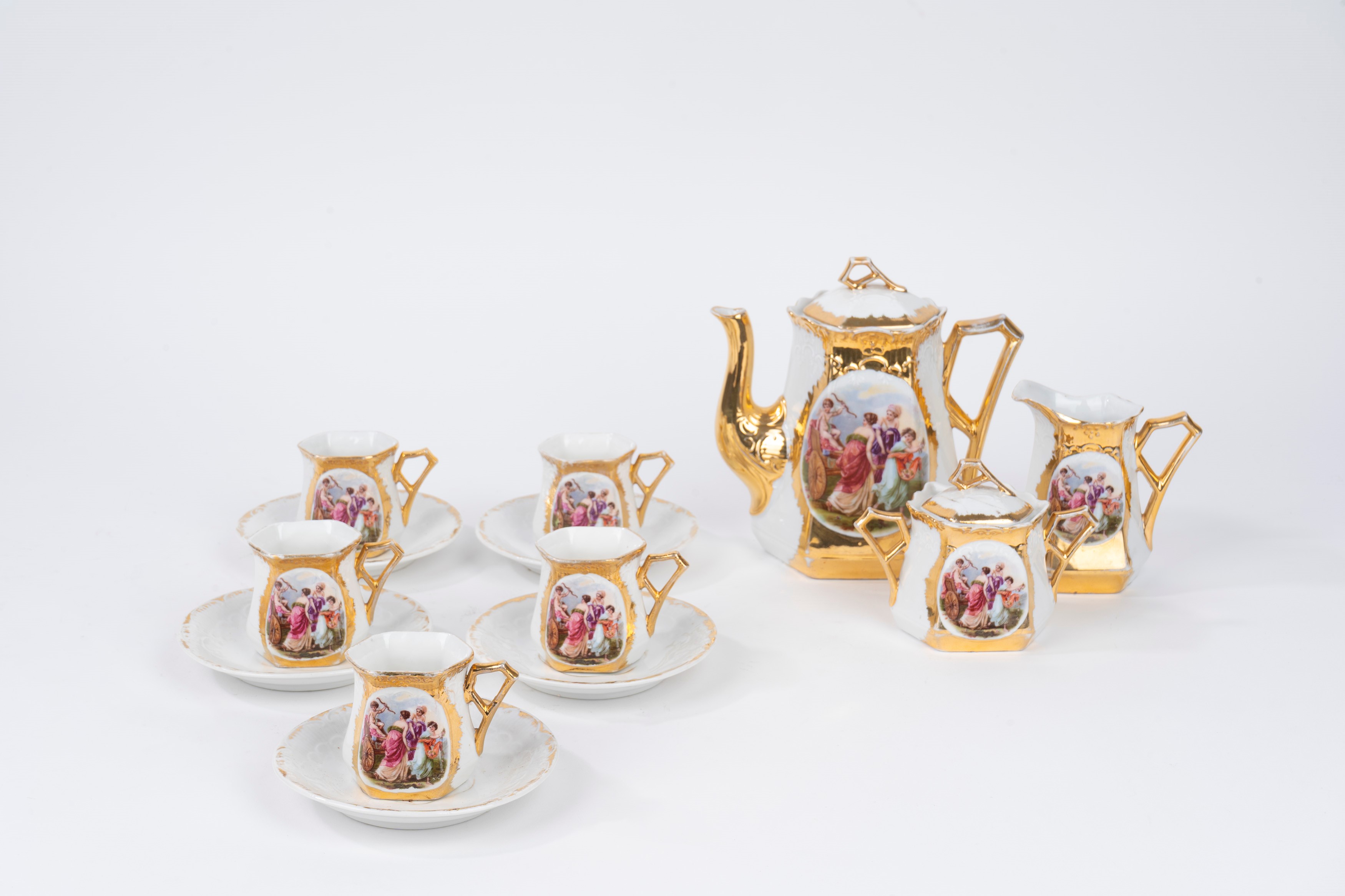 Servizio da Caffè in Porcellana Policroma, Francia Fine Secolo XIX