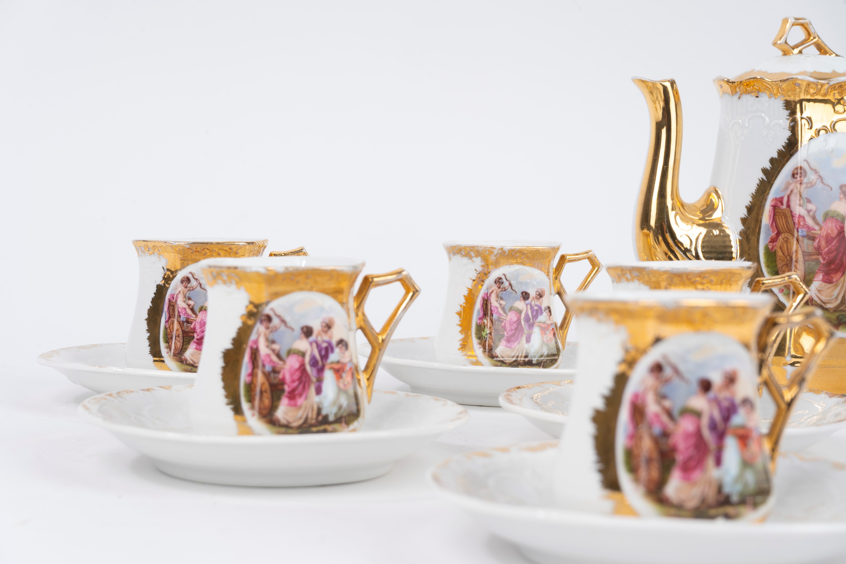 Servizio da Caffè in Porcellana Policroma, Francia Fine Secolo XIX
