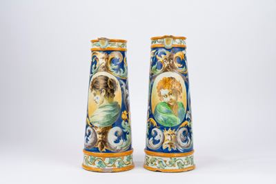 Due Brocche in Maiolica Policroma, Manifattura Italiana Secolo XX
