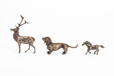 Tre sculture in argento a foggia di animali, Seconda metà secolo XX