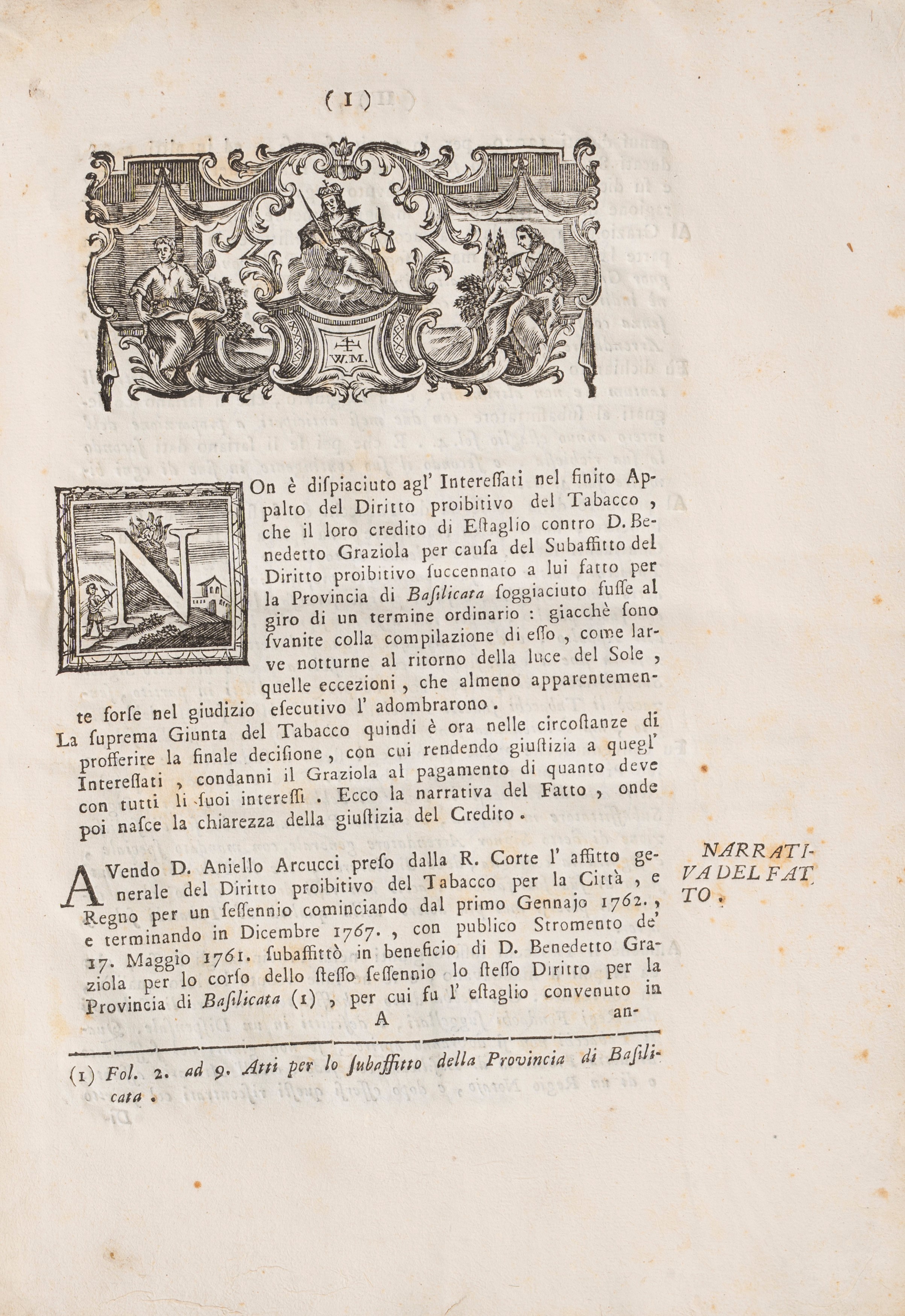 Difesa Degl'Interessati nel finito appalto del Tabacco contro D. Benedetto Graziola