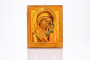 Icona su tavola raffigurante Madonna di Kazan. Russia, secolo XIX
